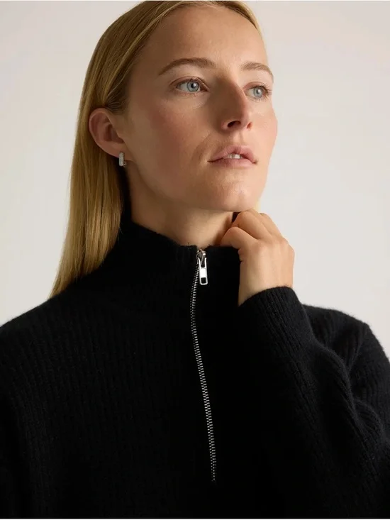 Quince NWT Cashmere Fisherman Quarter-Zip Sweater - Black (Size S) - Picture 7 of 7